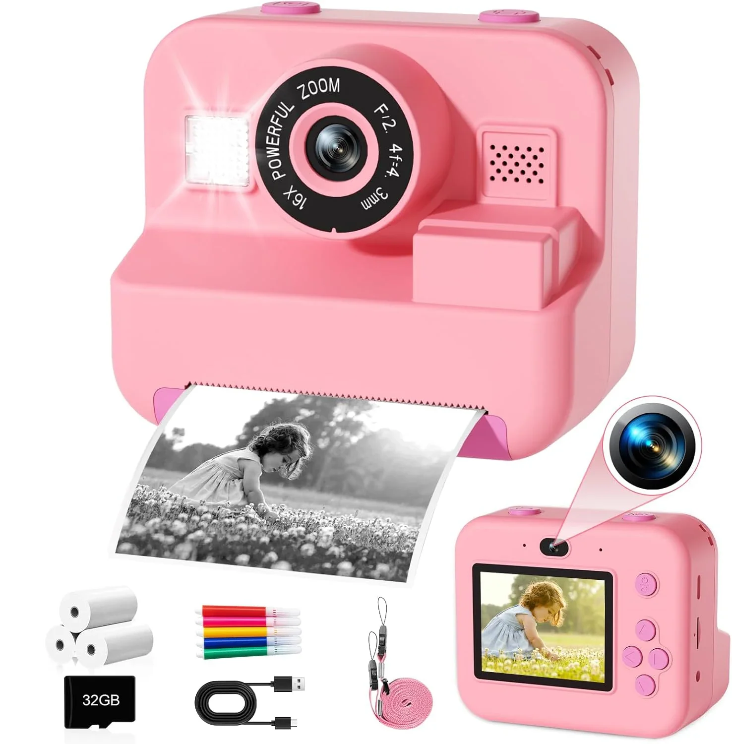 Kids Education Video - Digital Children Camera, Instant Print and