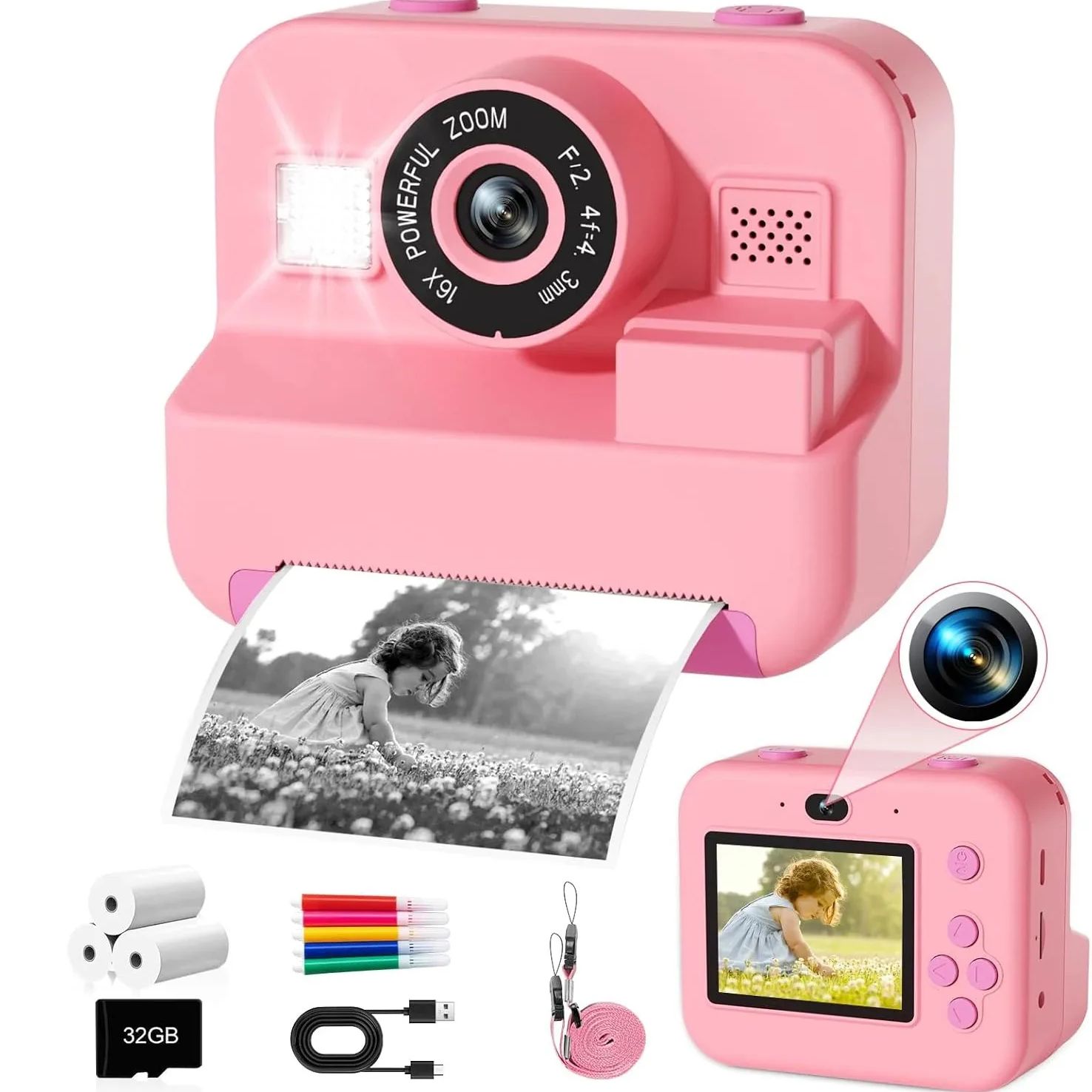 Kids Education Video - newInstant Print Camera With 32G Card