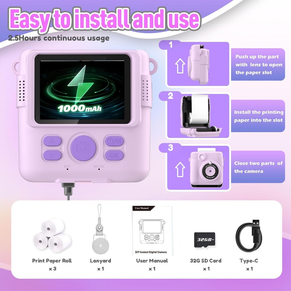 Instant Print Camera for Kids, - Kids Education Video 评论和价格
